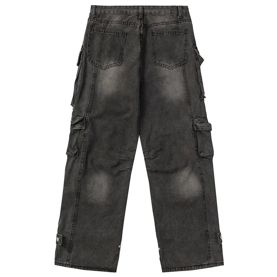 Y2K Vintage Baggy Jeans Multi Pocket Ripped Loose Straight Denim Pants Men's Streetwear Harajuku Hip Hop Jeans Trousers