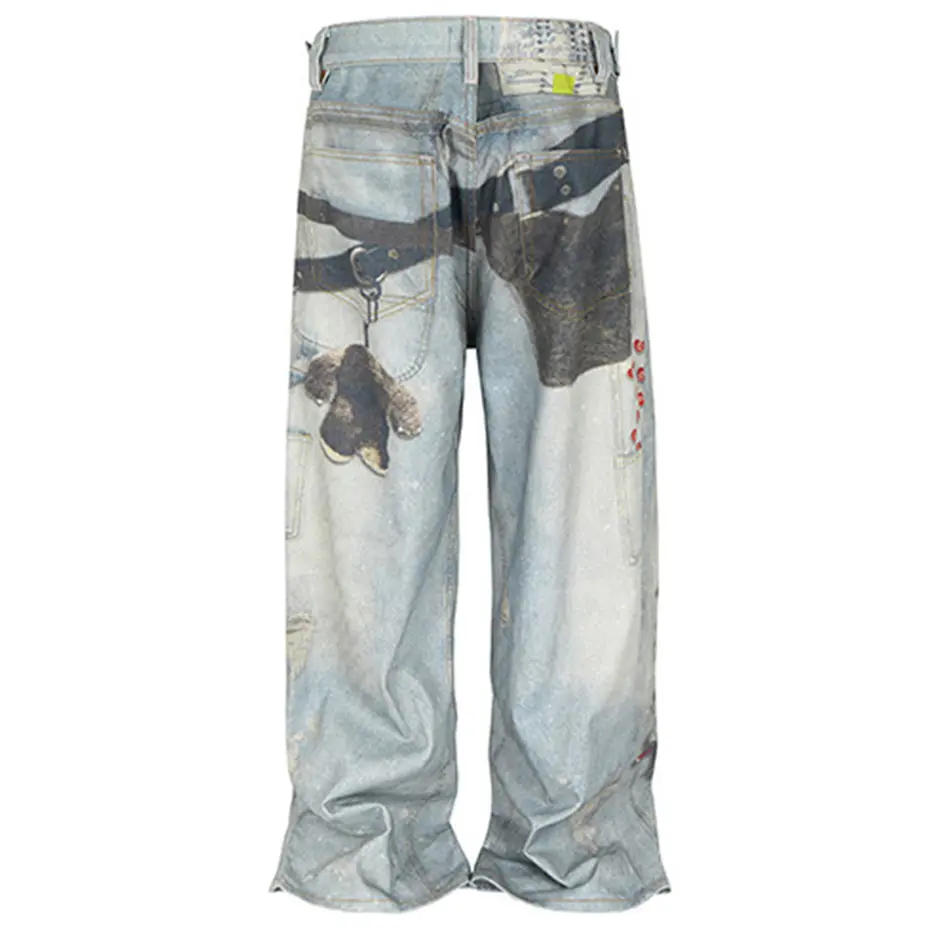 Keychain Graphic Vintage Baggy Jeans Streetwear Harajuku Hip Hop Jeans Man Casual Loose Straight Denim Pants