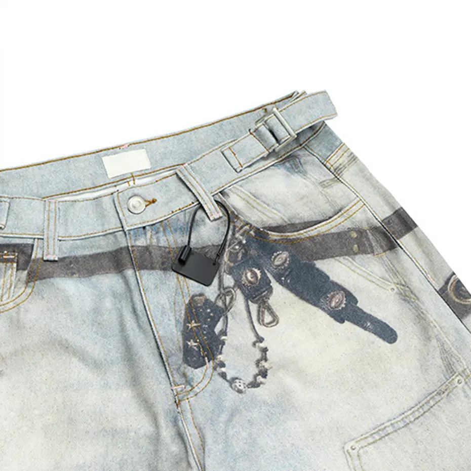 Keychain Graphic Vintage Baggy Jeans Streetwear Harajuku Hip Hop Jeans Man Casual Loose Straight Denim Pants