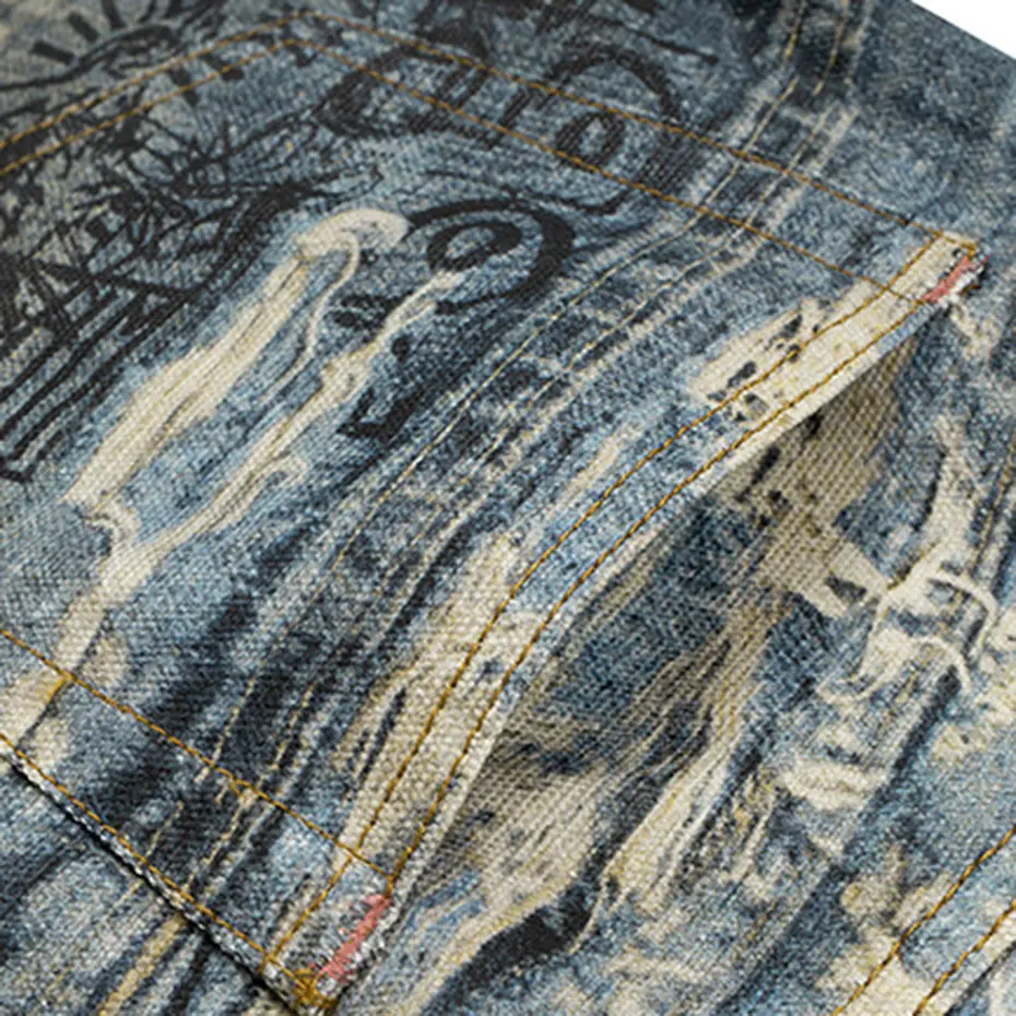 Distressed Ripped Graphic Jeans Men's Vintage Loose Straight Denim Pants Streetwear Harajuku Hip Hop Baggy Jeans