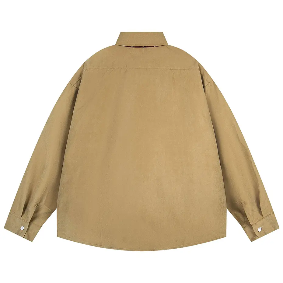 Vintage Long Sleeve Shirts with Necktie Japanese Harajuku Oversized Shirts Button Up Blouse Streetwear Harajuku Varsity Shirts
