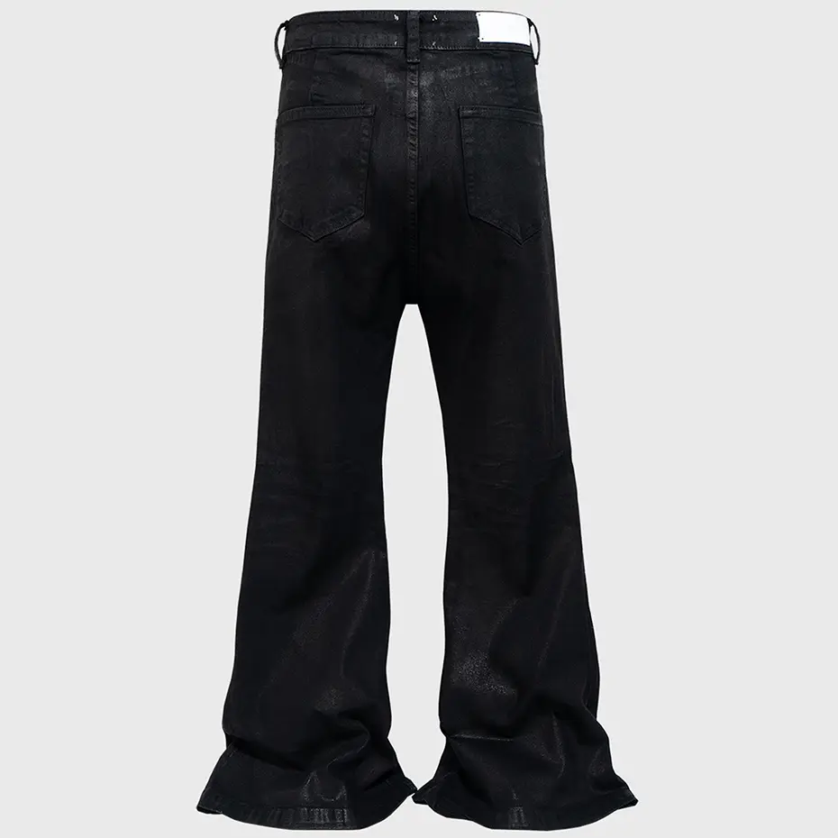 Glue Coated Jeans Streetwear Hip Hop Baggy Jeans Boot Cut Denim Pants Harajuku Loose Straight Flared Jeans Black
