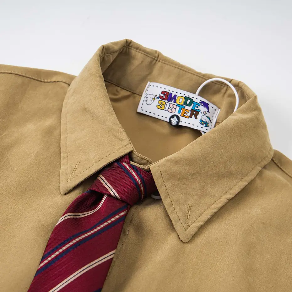 Vintage Long Sleeve Shirts with Necktie Japanese Harajuku Oversized Shirts Button Up Blouse Streetwear Harajuku Varsity Shirts