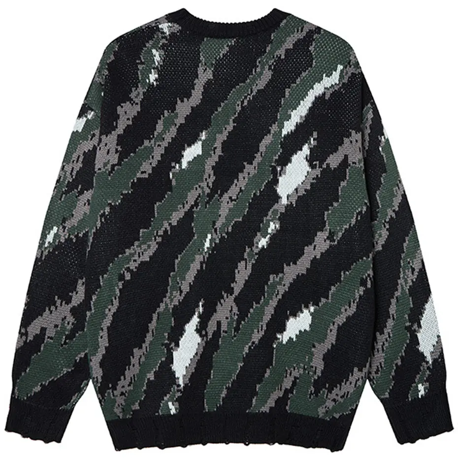 Streetwear Harajuku Hip Hop Oversized Sweaters 2025 Men Loose Casual Knitted Jumper Color Block Patchwork Pullover Sweaters