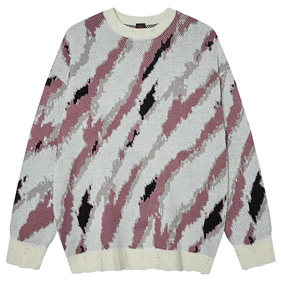 Streetwear Harajuku Hip Hop Oversized Sweaters 2025 Men Loose Casual Knitted Jumper Color Block Patchwork Pullover Sweaters