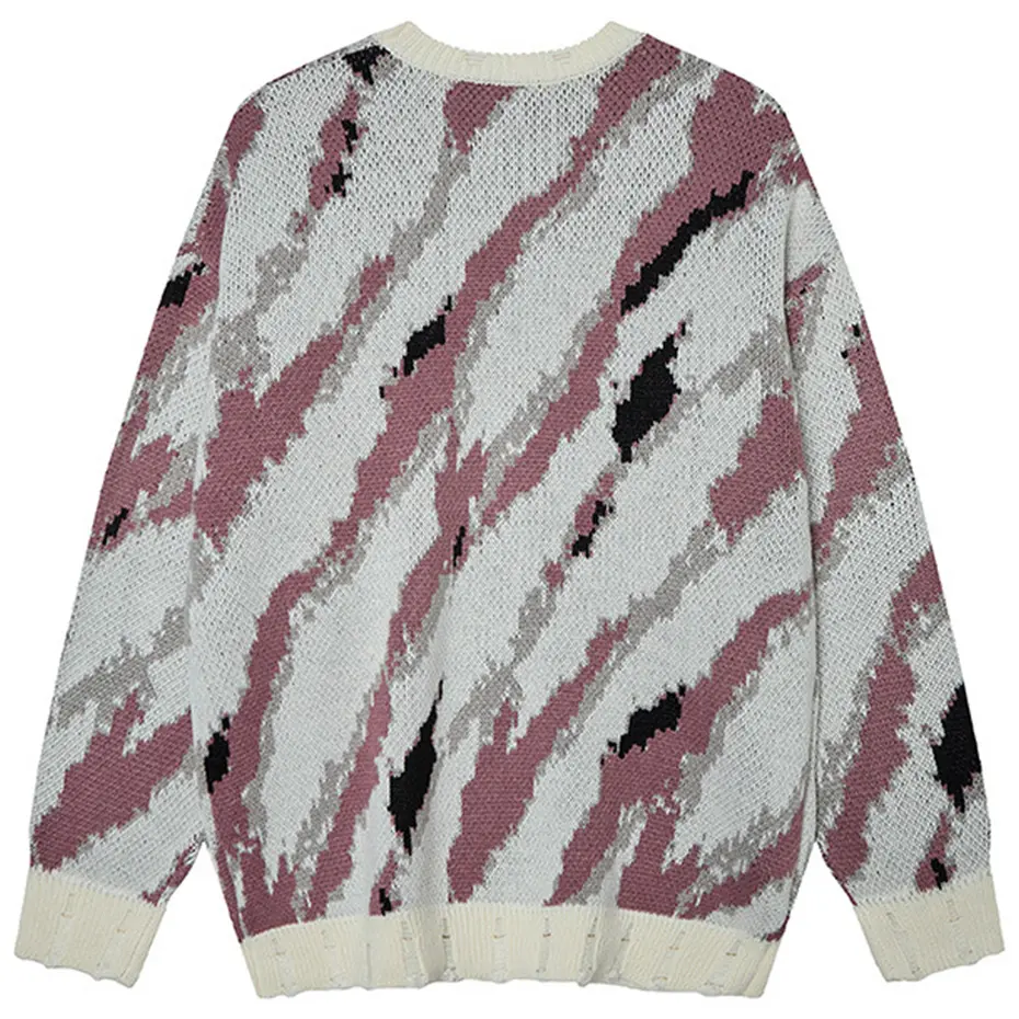 Streetwear Harajuku Hip Hop Oversized Sweaters 2025 Men Loose Casual Knitted Jumper Color Block Patchwork Pullover Sweaters