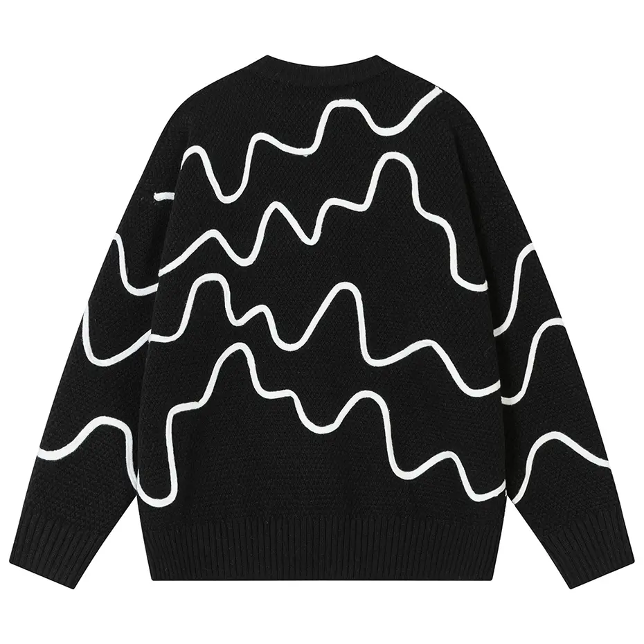 Streetwear Harajuku Hip Hop Oversized Sweaters Striped Splicing Loose Casual Sweaters Knit Jumper Beige Black Pullover Sweaters