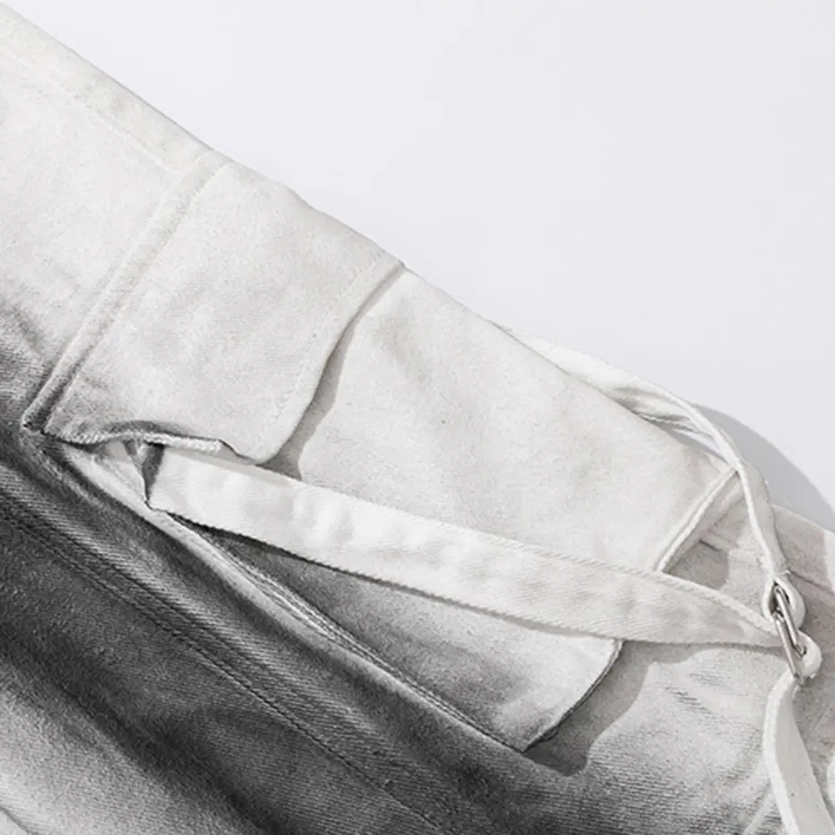 Hi Street White Baggy Jeans Multi Pocket Cargo Jeans Loose Casual Straight Denim Pants
