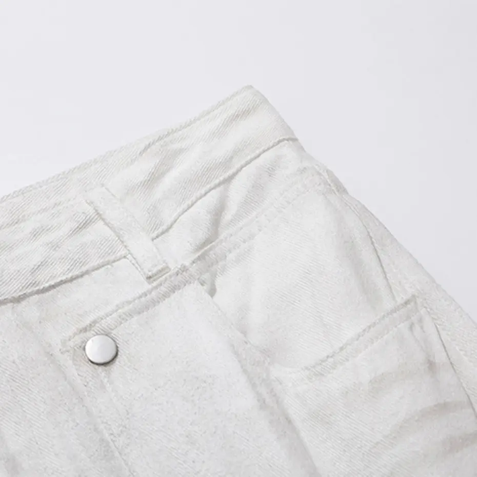 Hi Street White Baggy Jeans Multi Pocket Cargo Jeans Loose Casual Straight Denim Pants