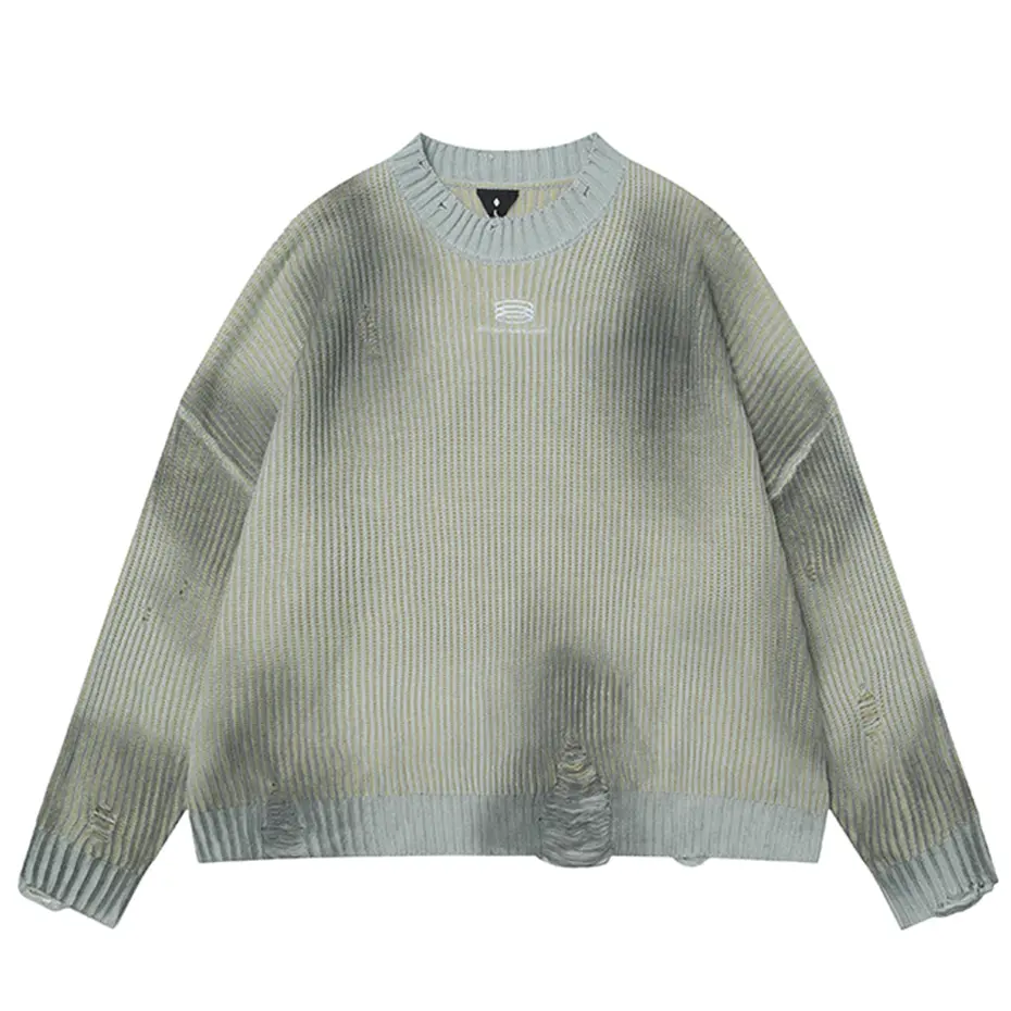 Men Oversized Hip Hop Sweaters Embroidery Ripped Vintage Loose Knit Sweater Streetwear Harajuku Sweater Jumper
