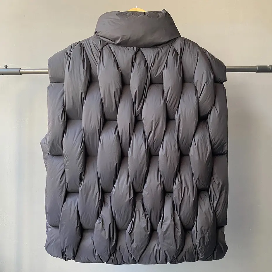 Winter Padded Vests Men Fashion Luxury Designer Square Weave High Collar Warm Coat Man Black Loose Puffer Vest Waistcoat