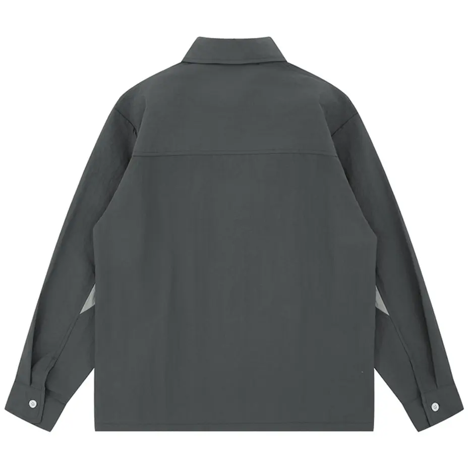 Reflective Striped Patchwork Shirts Men Streetwear Harajuku Hip Hop Oversized Shirts Long Sleeve Button Up Blouse Shirts