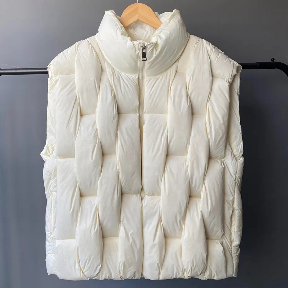 Winter Padded Vests Men Fashion Luxury Designer Square Weave High Collar Warm Coat Man Black Loose Puffer Vest Waistcoat