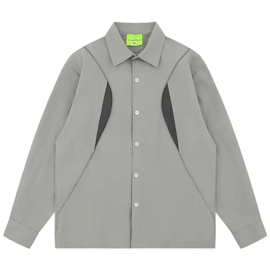 Reflective Striped Patchwork Shirts Men Streetwear Harajuku Hip Hop Oversized Shirts Long Sleeve Button Up Blouse Shirts