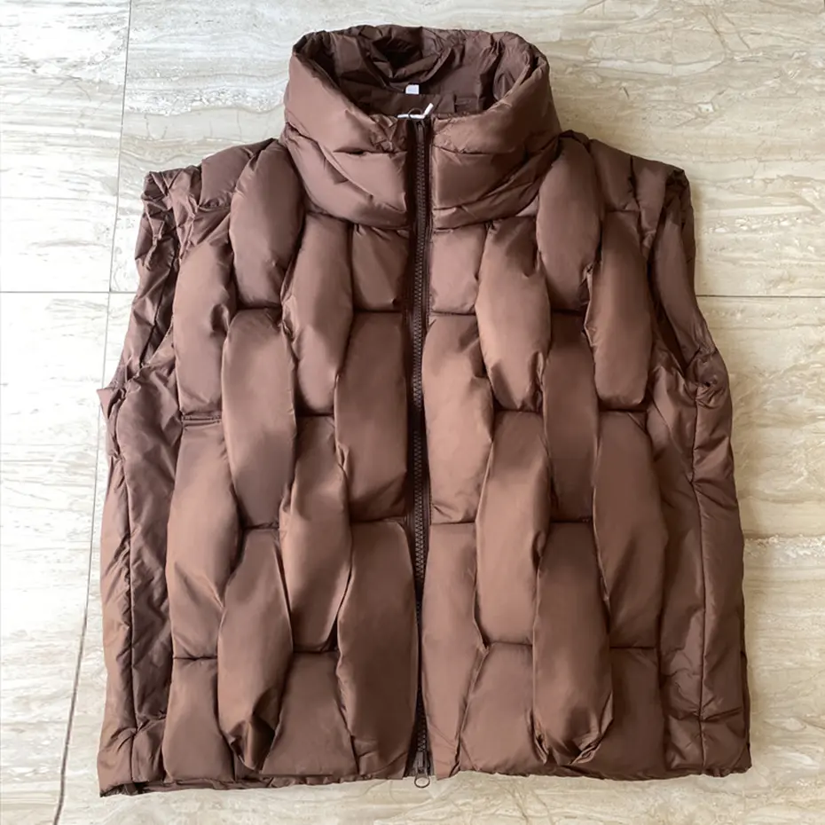 Winter Padded Vests Men Fashion Luxury Designer Square Weave High Collar Warm Coat Man Black Loose Puffer Vest Waistcoat