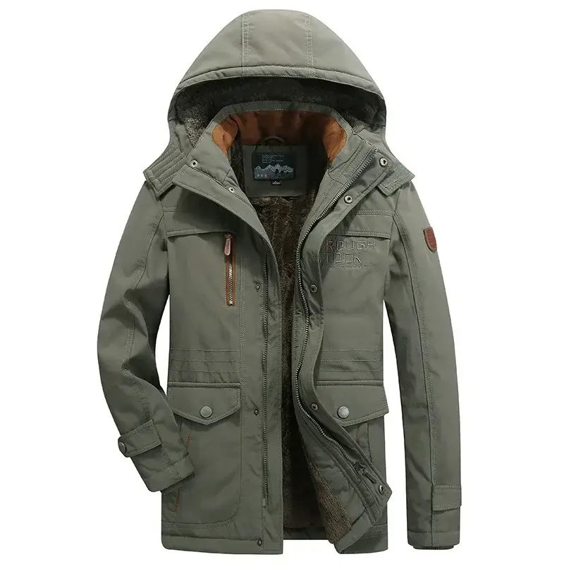 Men Winter Long Jackets Hooded Casual Down Jackets Male Military Coats Man Fleece Warm Casual Parkas Male Outwear Long Coats 6XL