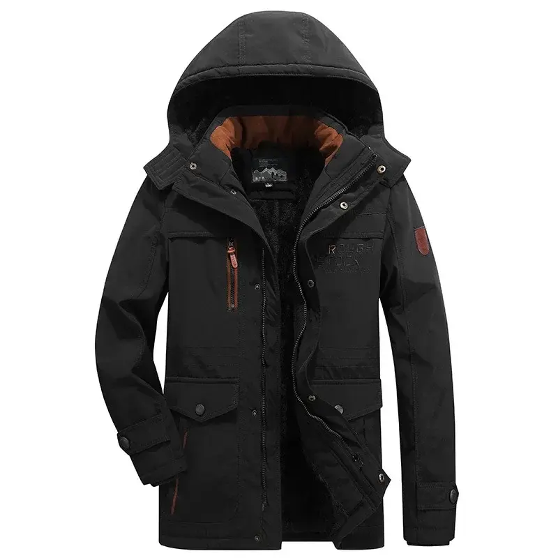 Men Winter Long Jackets Hooded Casual Down Jackets Male Military Coats Man Fleece Warm Casual Parkas Male Outwear Long Coats 6XL
