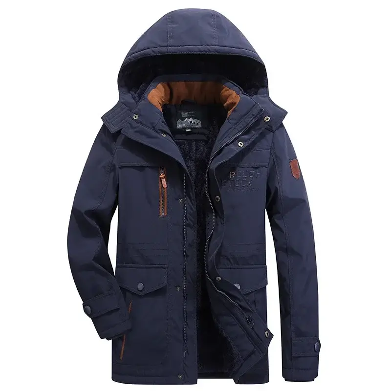Men Winter Long Jackets Hooded Casual Down Jackets Male Military Coats Man Fleece Warm Casual Parkas Male Outwear Long Coats 6XL