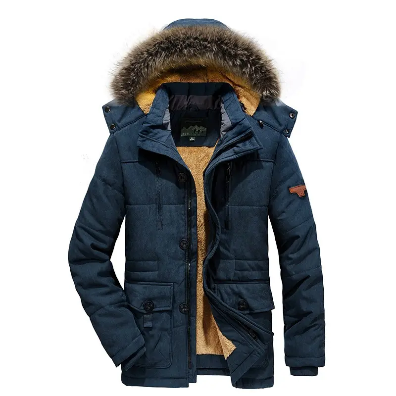 New Fashion Men Hooded Fur Collar Long Jackets Warm Parkas Fleece Down Jackets Male Winter Coats Outdoor Casual Jackets Size 7XL