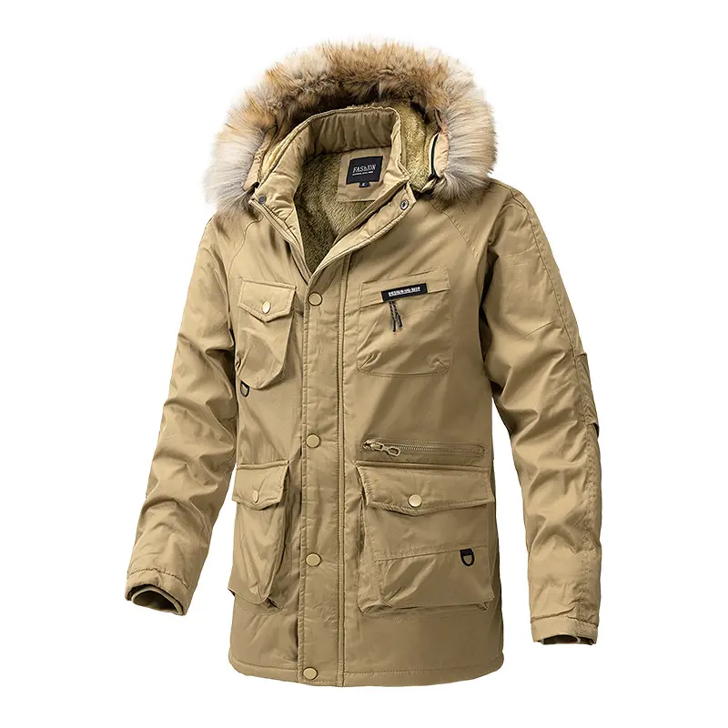 New Winter Men Hooded Fur Collar Down Jackets Casual Fleece Warm Long Parkas Tooling Jackets Quality Male Outdoors Coats Size 4X