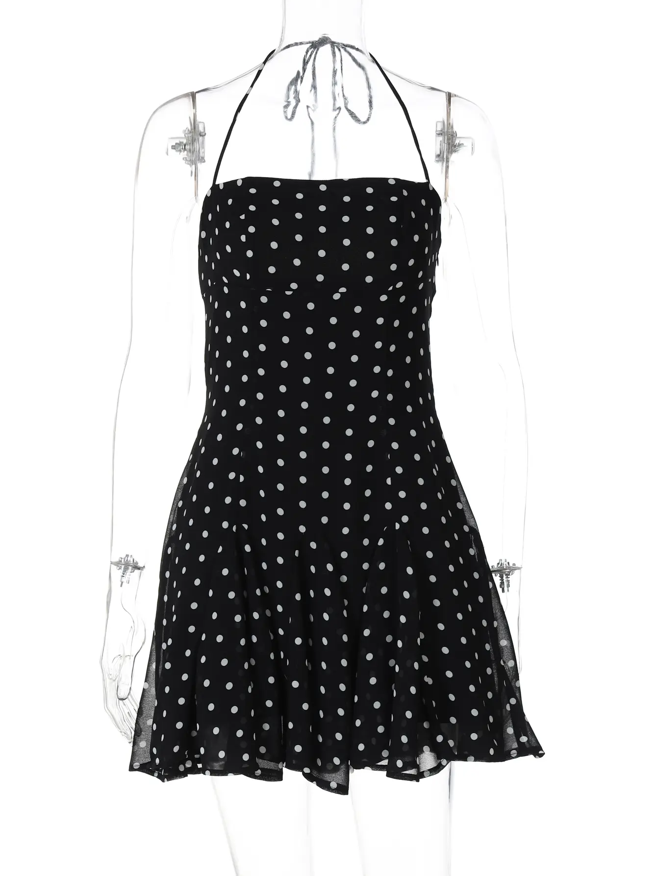 Hugcitar 2025 Spot Print Halter Backless Lace Up Sexy Slim Mini Dress Summer Y2K Women Outfit Evening Party Birthday Vacation