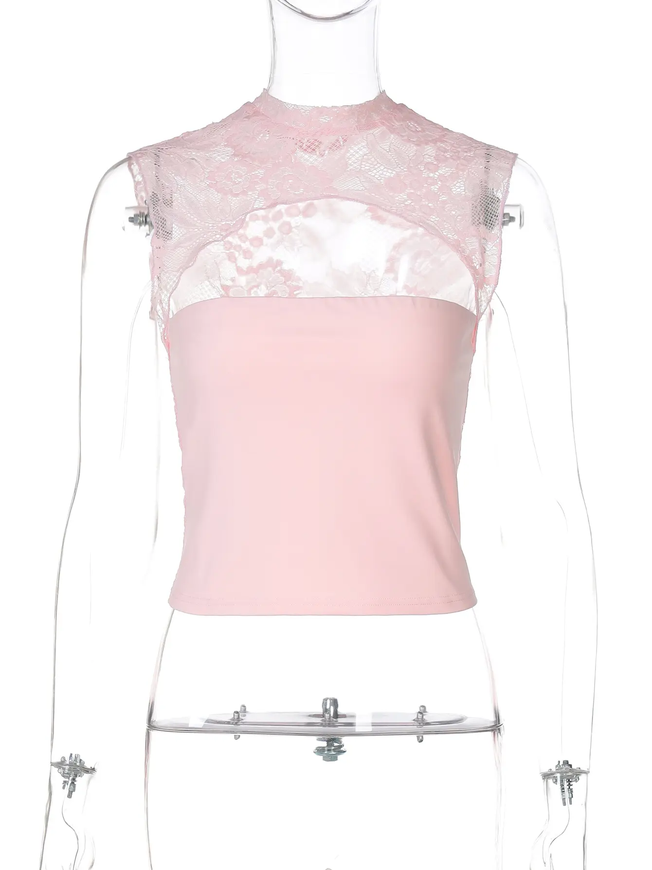 Hugcitar Solid O Neck Patchwork Floral Print Lace Hollow Out Sexy Crop Top Tees Women'S Fashion Clothes Beach Vacation Party