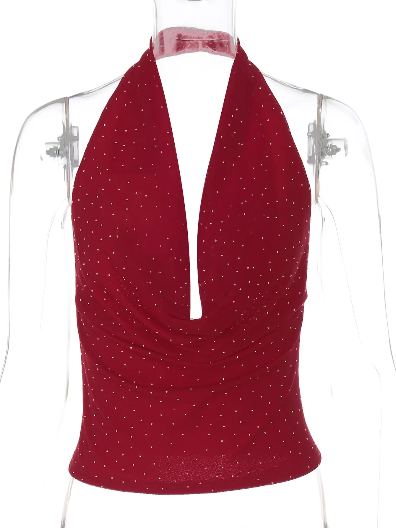 Hugcitar Women'S Fashion Sequined Halter V Neck Backless Sexy Ruched Crop Tank Top Summer Vacation Y2K Clothes Party Streetwear