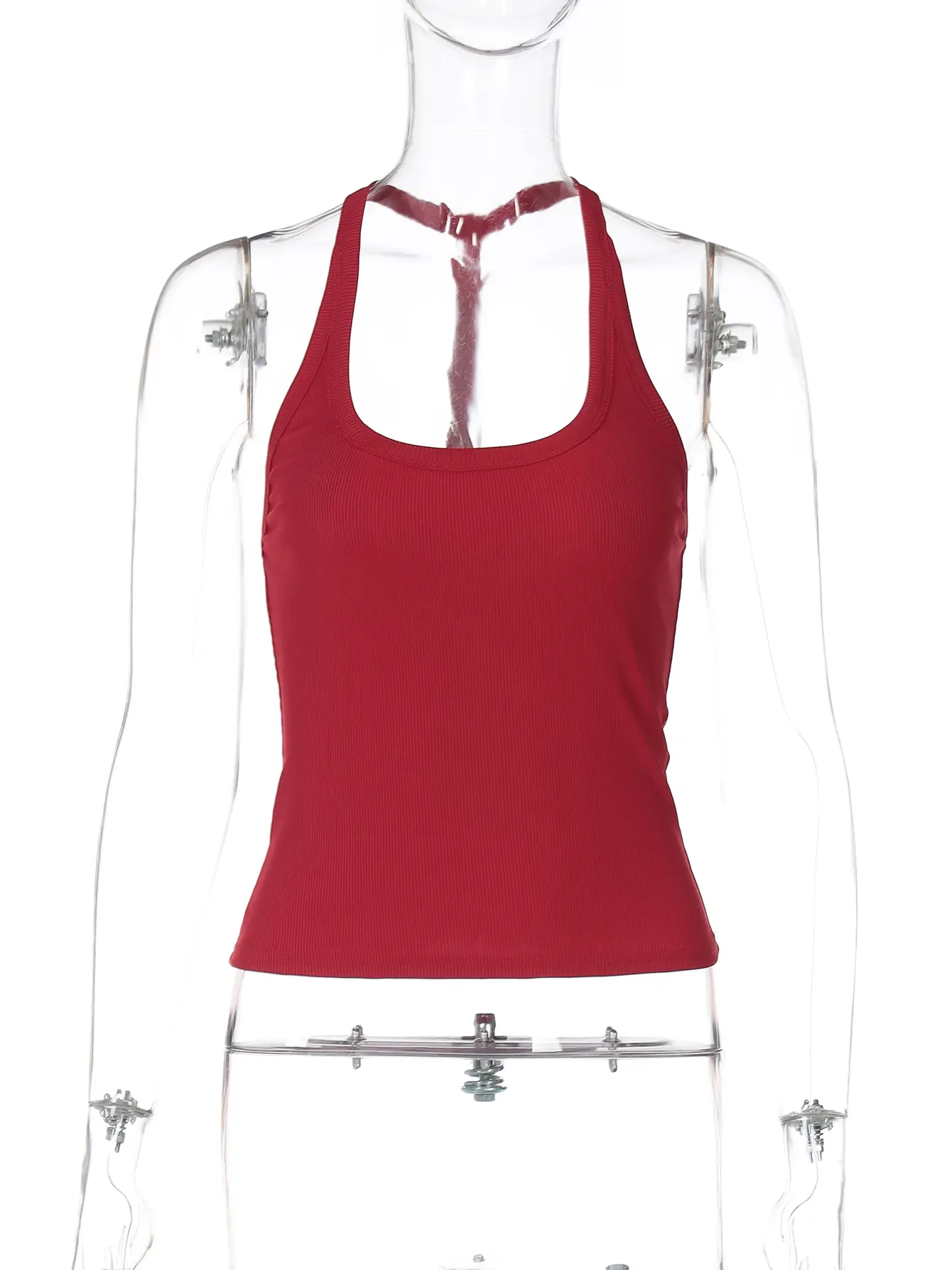 Hugcitar 2025 Halter Solid Square Collar Backless Sexy Slim Crop Tank Top Summer Fashion Women Clothes Streetwear Party Yoga