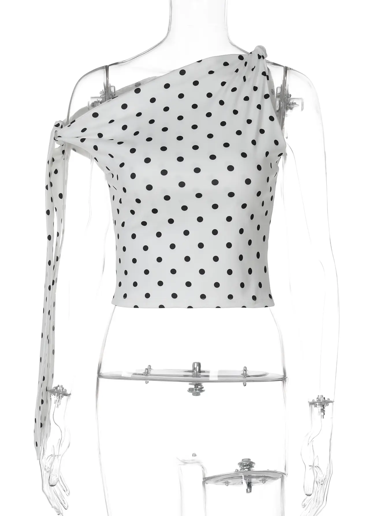 Hugcitar Polka Dot Print Skew Collar Sexy Bandage Cute Crop Tank Top 2025 Summer Women'S Clothing Vacation Streetwear Party