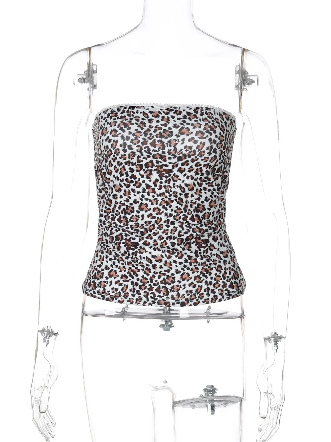 Hugcitar Summer Fashion Leopard Print Strapless Sexy Crop Tank Top Patchwork Bow Women Clothes Streetwear Party Club Wholesale