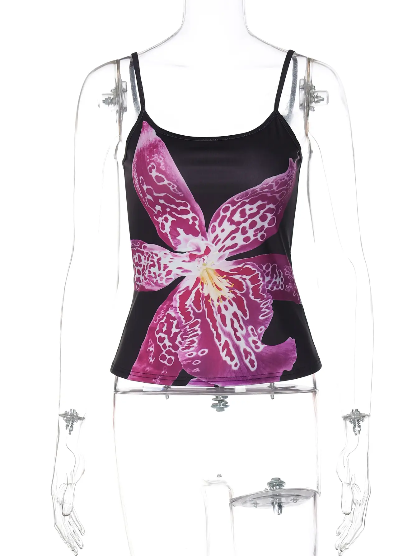 Hugcitar Elegant Flower Print Slips Sexy Slim Crop Camis Top 2025 Summer Casual Women Clothes Festival Beach Party Club Yoga