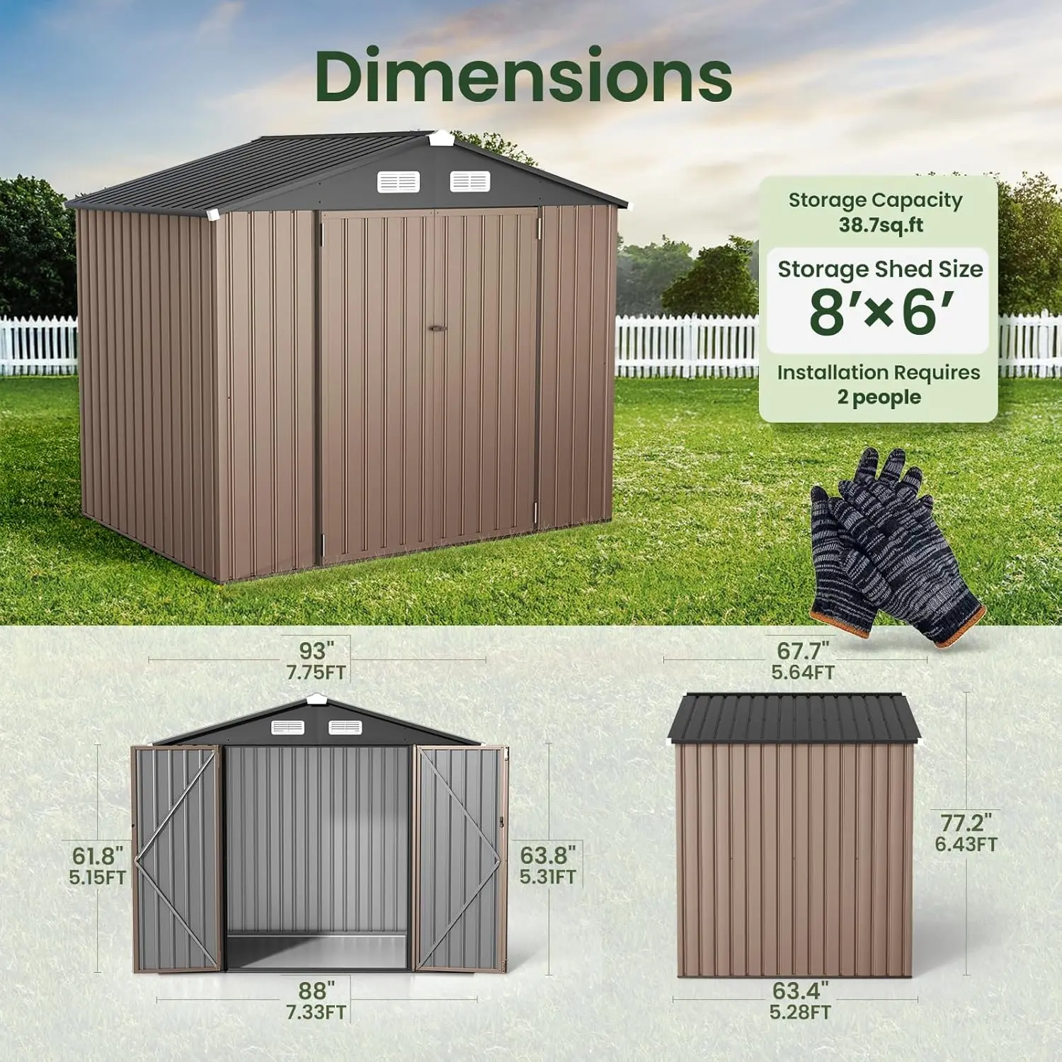 8x6 FT Outdoor Metal Storage Shed, Durable Garden Shed with Updated Frame Structure for Backyard, Patio, Tool Storage
