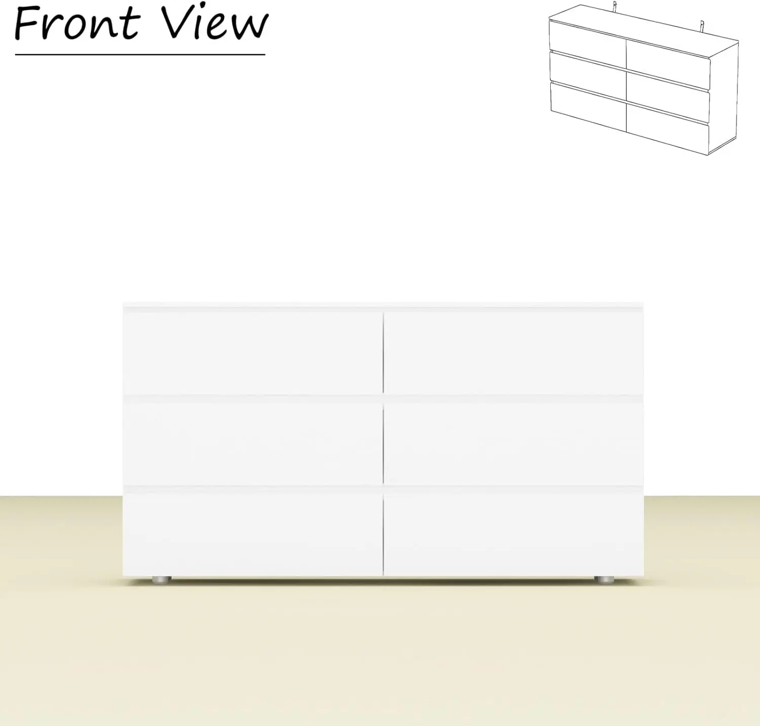 Chest of Drawers Dresser No Handles, 6 Drawer Dresser with Wide Storage, Modern Contemporary 6-Drawer Chest