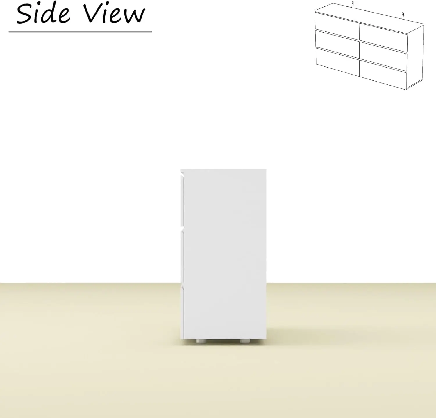Chest of Drawers Dresser No Handles, 6 Drawer Dresser with Wide Storage, Modern Contemporary 6-Drawer Chest