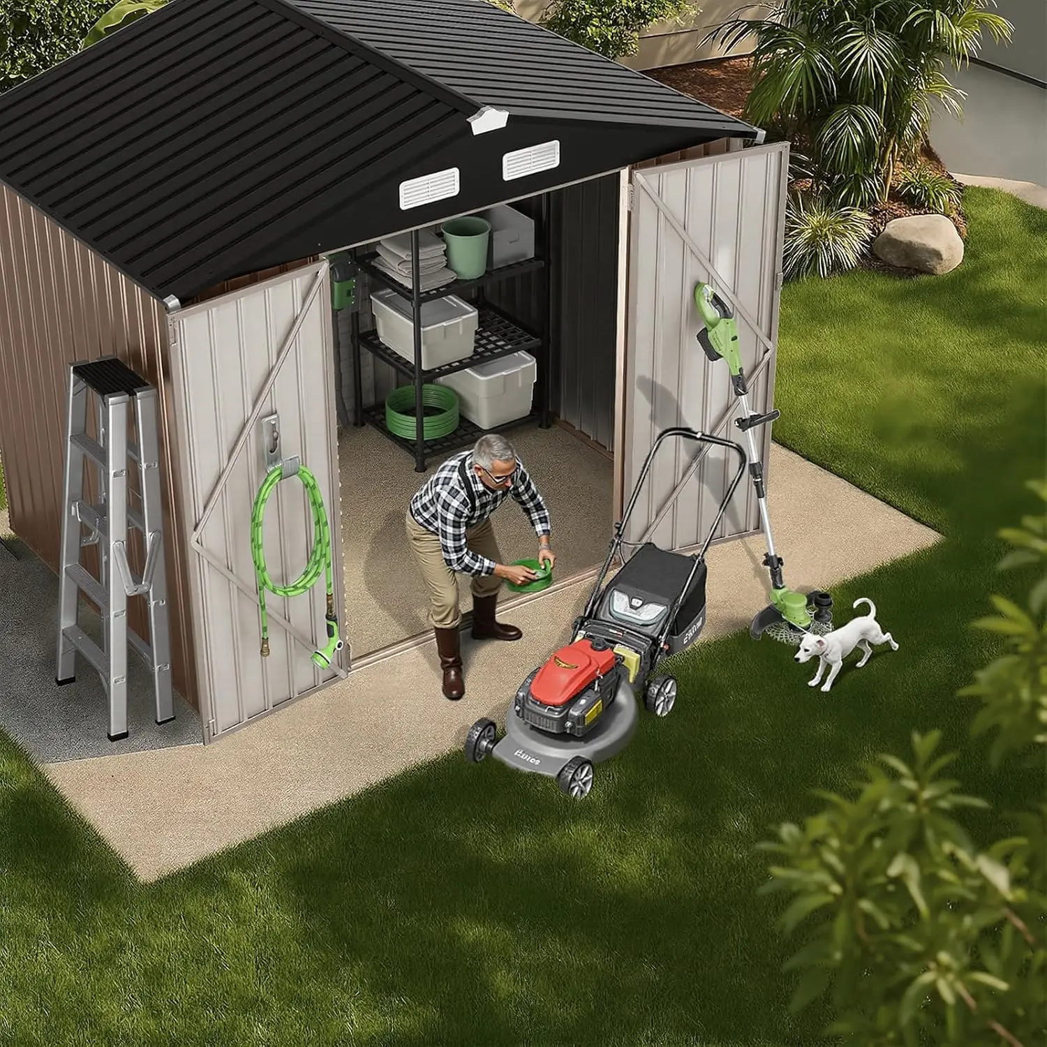 8x6 FT Outdoor Metal Storage Shed, Durable Garden Shed with Updated Frame Structure for Backyard, Patio, Tool Storage