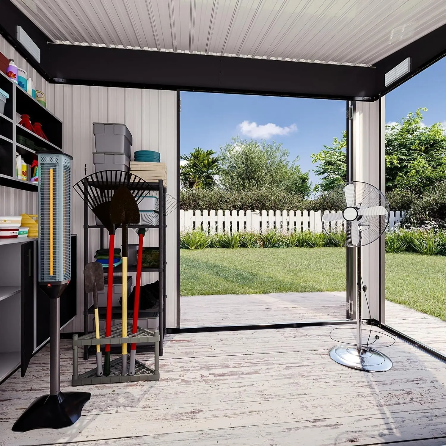 8'x4' Shed Galvanized Steel Storage Sheds with Triple Doors Weatherproof Outdoor Utility Sheds, Dual Lock Lean to Shed