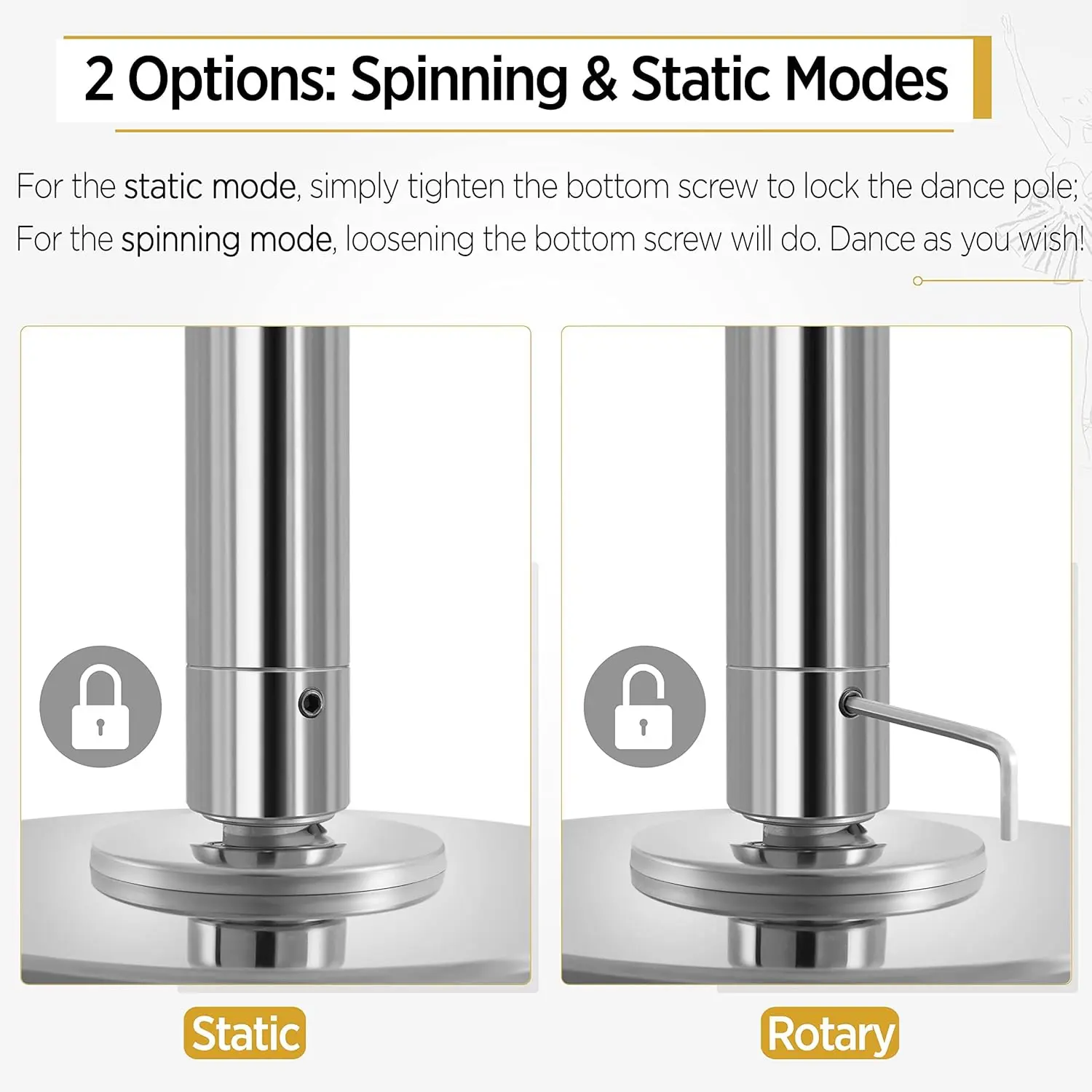 Professional Dance Pole Spinning Static Dancing Pole Portable Removable 45mm Dance Pole Kit for Exercise Club Party Pub