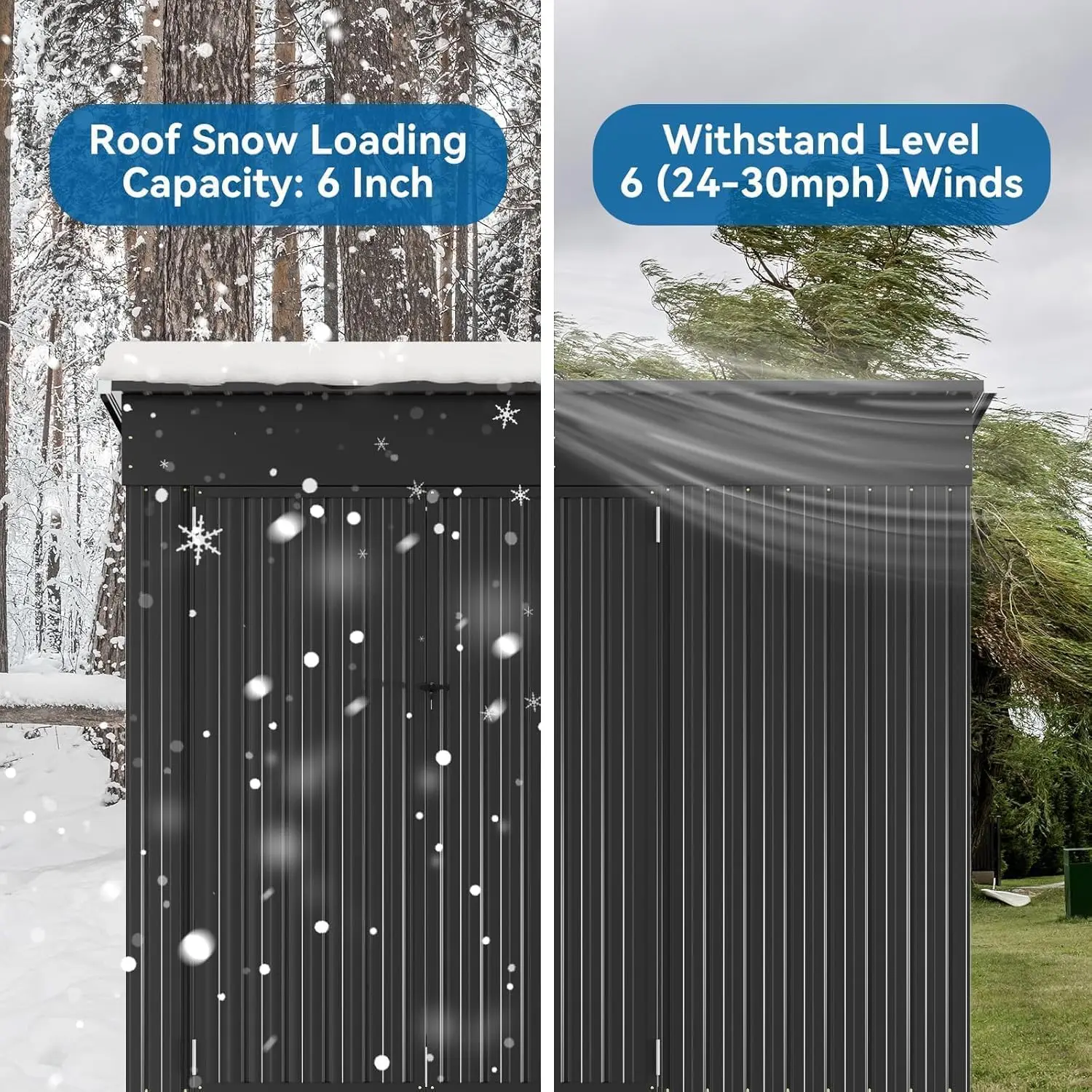 8'x4' Shed Galvanized Steel Storage Sheds with Triple Doors Weatherproof Outdoor Utility Sheds, Dual Lock Lean to Shed