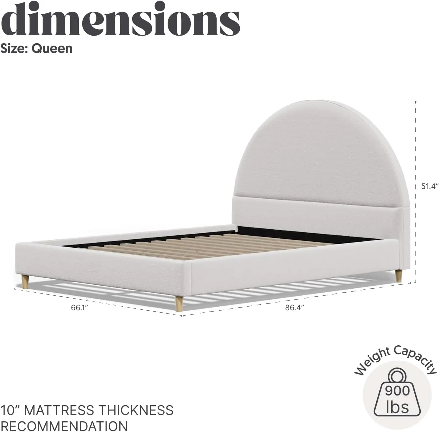 Cloud Bed Frame with Arch Shaped Headboard, Upholstered in Soft Fabric, Platform Bed Frame with Solid Wood Legs