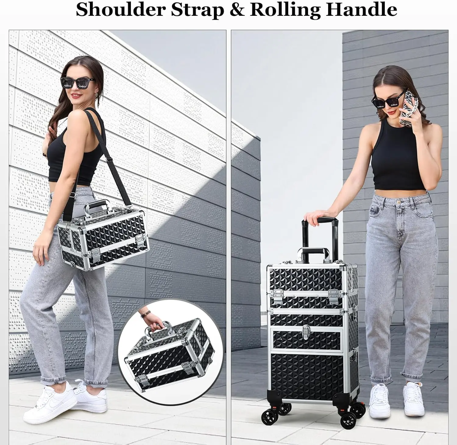 Rolling Makeup Case with Wheels & Drawers Large Professional Cosmetology Trolley Case Lockable Travel Cosmetic Storage
