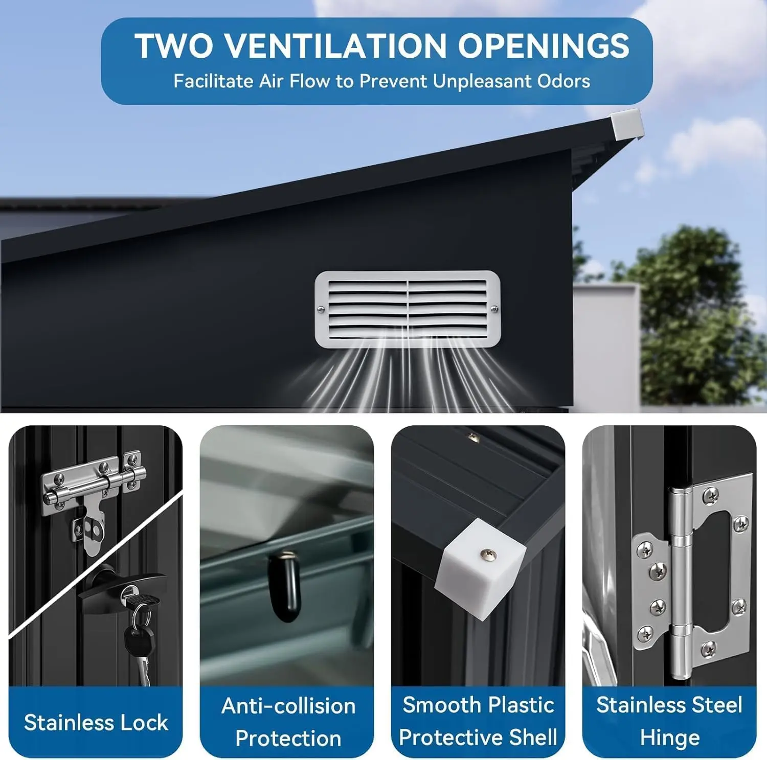 8'x4' Shed Galvanized Steel Storage Sheds with Triple Doors Weatherproof Outdoor Utility Sheds, Dual Lock Lean to Shed