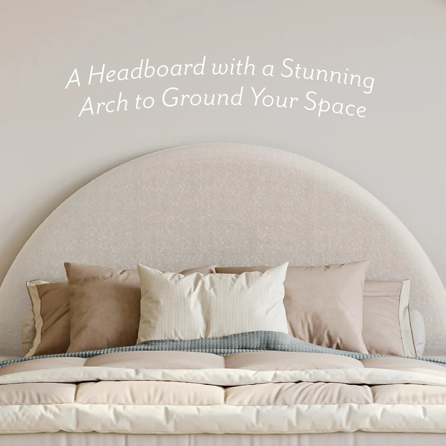 Cloud Bed Frame with Arch Shaped Headboard, Upholstered in Soft Fabric, Platform Bed Frame with Solid Wood Legs