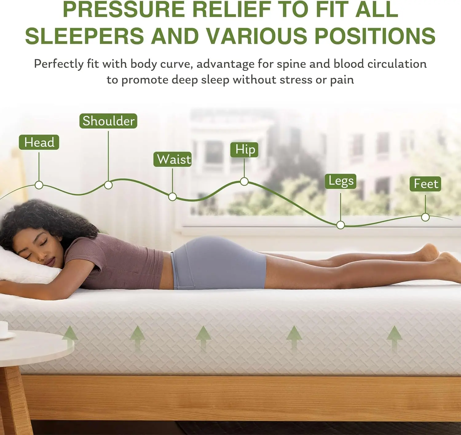 Full Size Memory Foam Mattress, 8 Inch Bed Mattress in A Box with Cooling Green Tea Gel,Pressure Relief with Medium Firm Support