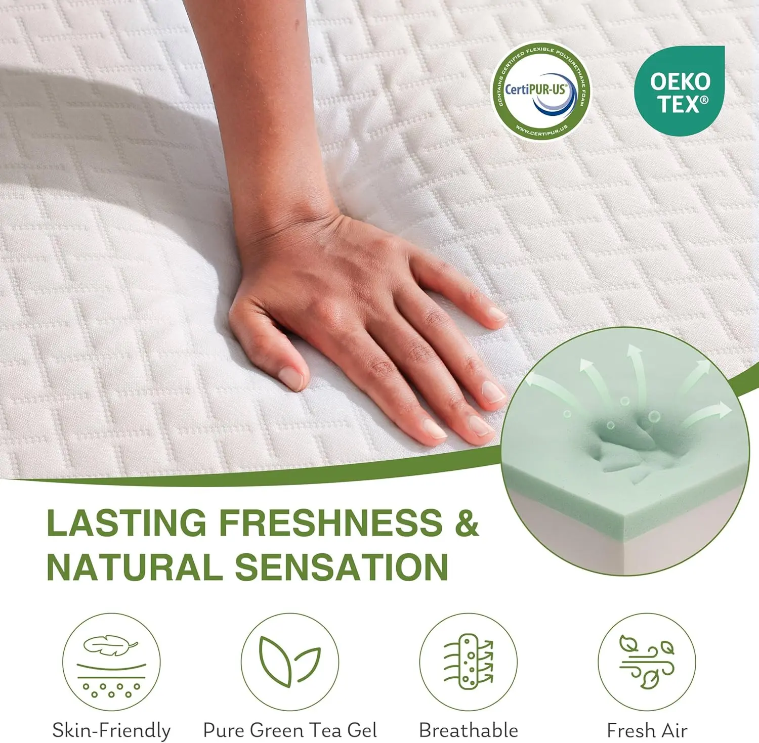 Full Size Memory Foam Mattress, 8 Inch Bed Mattress in A Box with Cooling Green Tea Gel,Pressure Relief with Medium Firm Support