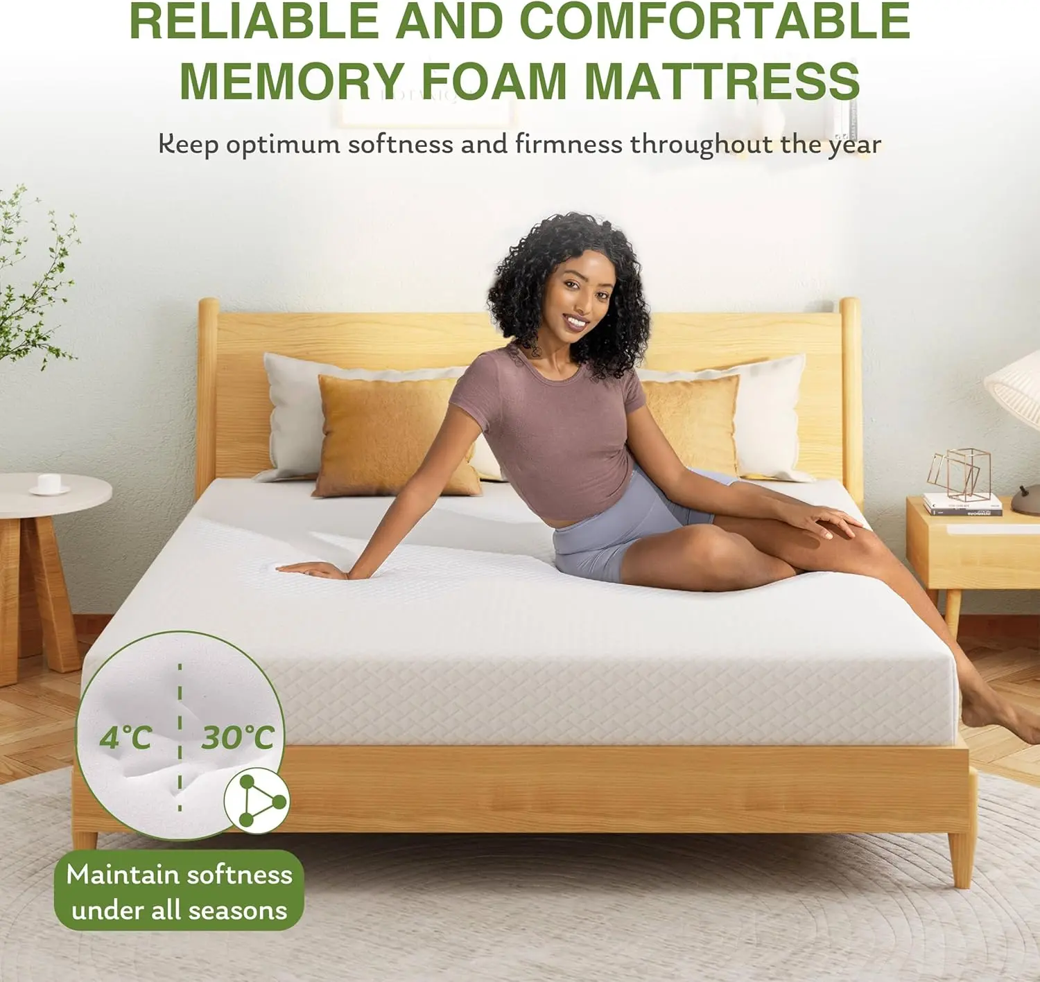 Full Size Memory Foam Mattress, 8 Inch Bed Mattress in A Box with Cooling Green Tea Gel,Pressure Relief with Medium Firm Support