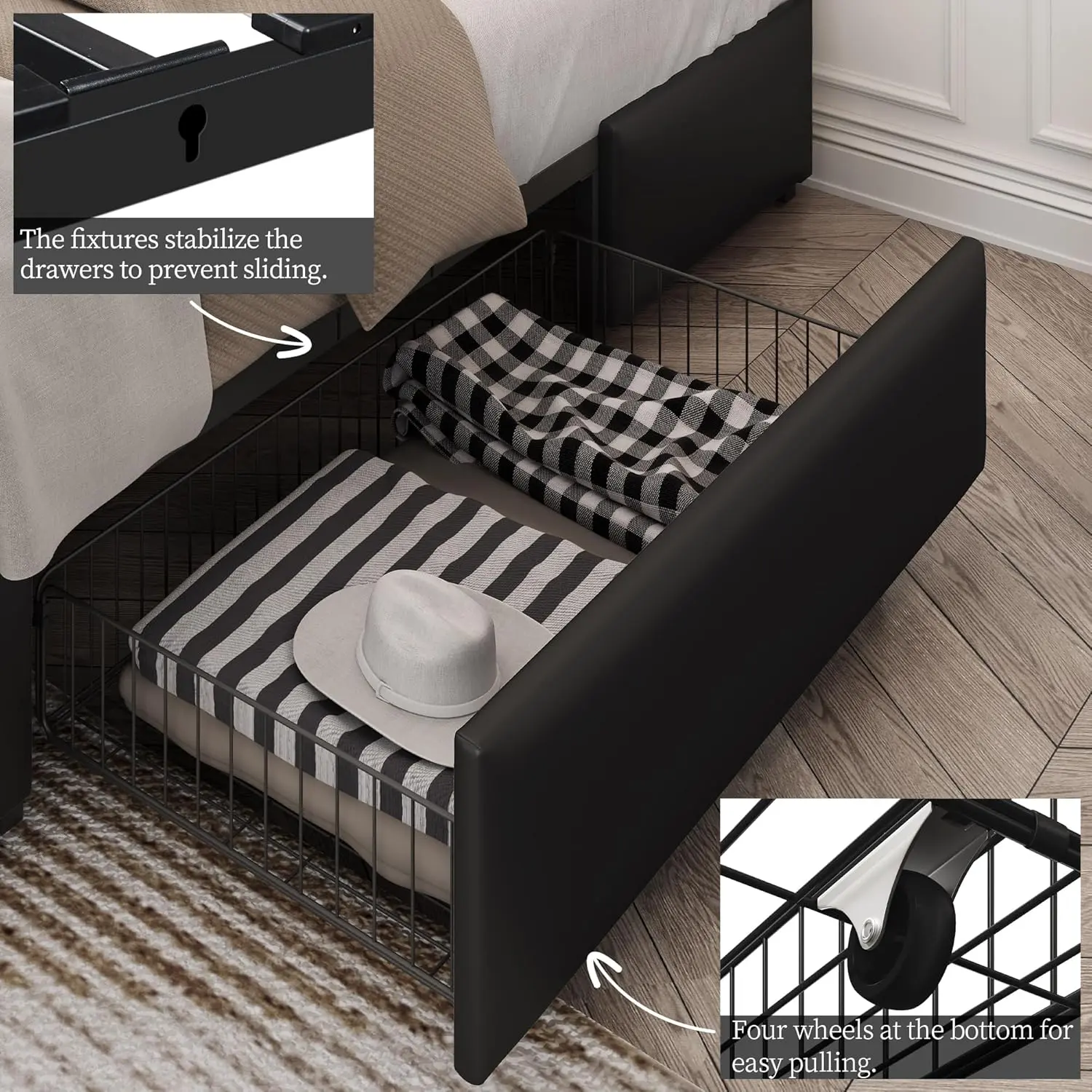 Queen Bed Frame Upholstered Bed Frame with Adjustable Diamond Button-Tufted Headboard/3 Drawers Storage, Queen Platform