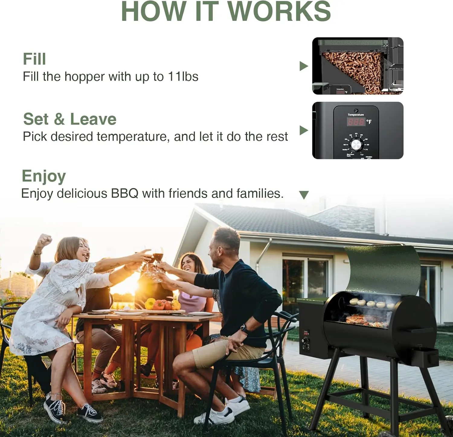 Electric Wood Pellet Smoker Grill, 456 SQ.IN Cook Area Pellet Grill with Auto Feed & PID Temperature Control (180-450°F)