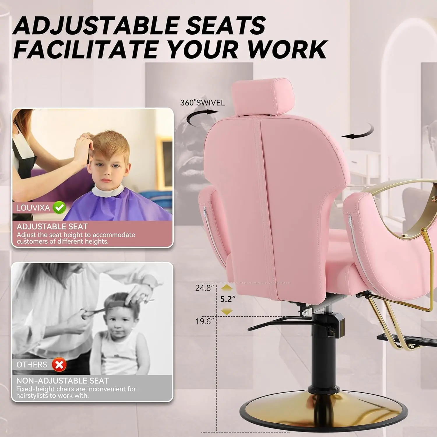 Barber Chair, Salon Chair for Hair Stylist, Height Adjustable Hydraulic Hair Reclining Salon Chair, 360 Degrees Rotation