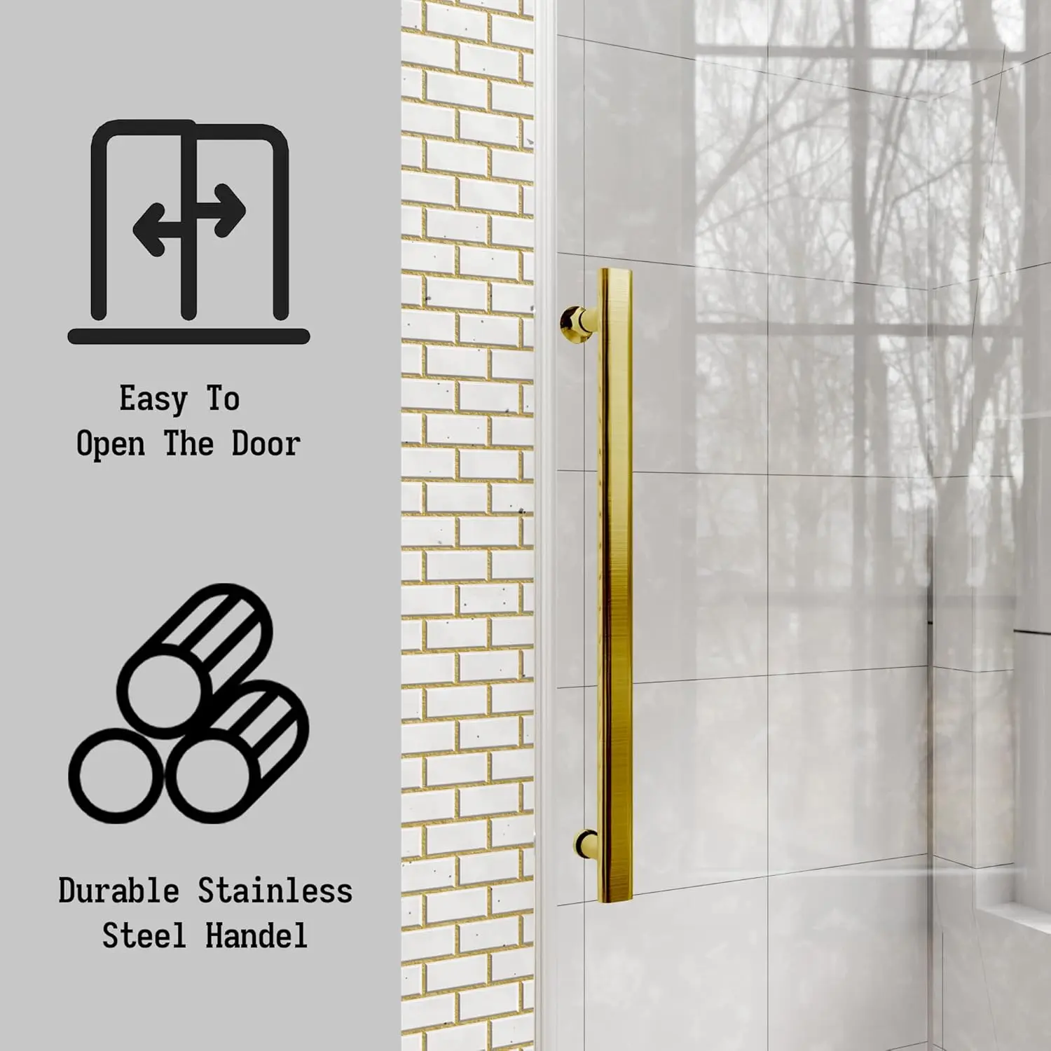 Frameless Slidable Shower Door, 56-60" W × 76" H, 5/16" Clear Tempered Glass, Gold Stainless Steel Handle, Noiseless, Waterproof