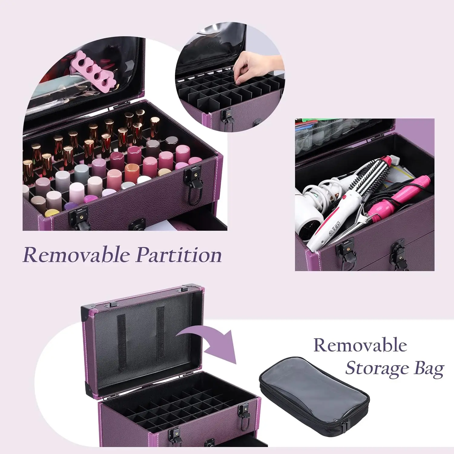 Rolling Nail Case Wheeled Manicure Storage Case Polish Organizer Professional Makeup Trolley for Studio or Travelling Nail